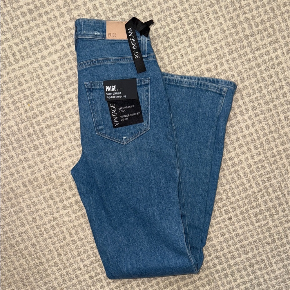PAIGE Classic Blue Sarah Straight Leg Jeans - Picture 6 of 8